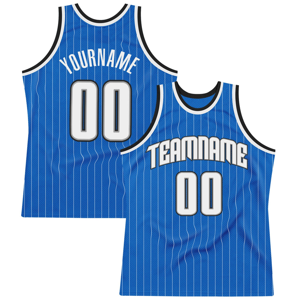 Custom Basketball Jersey - Blue White Pinstripe White-Black