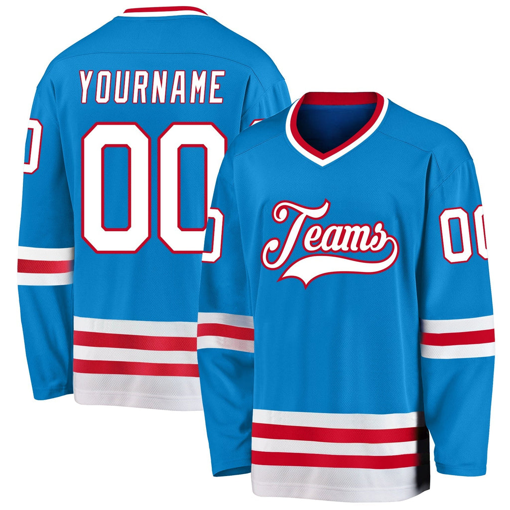 Custom Hockey Jersey - Blue White-Red
