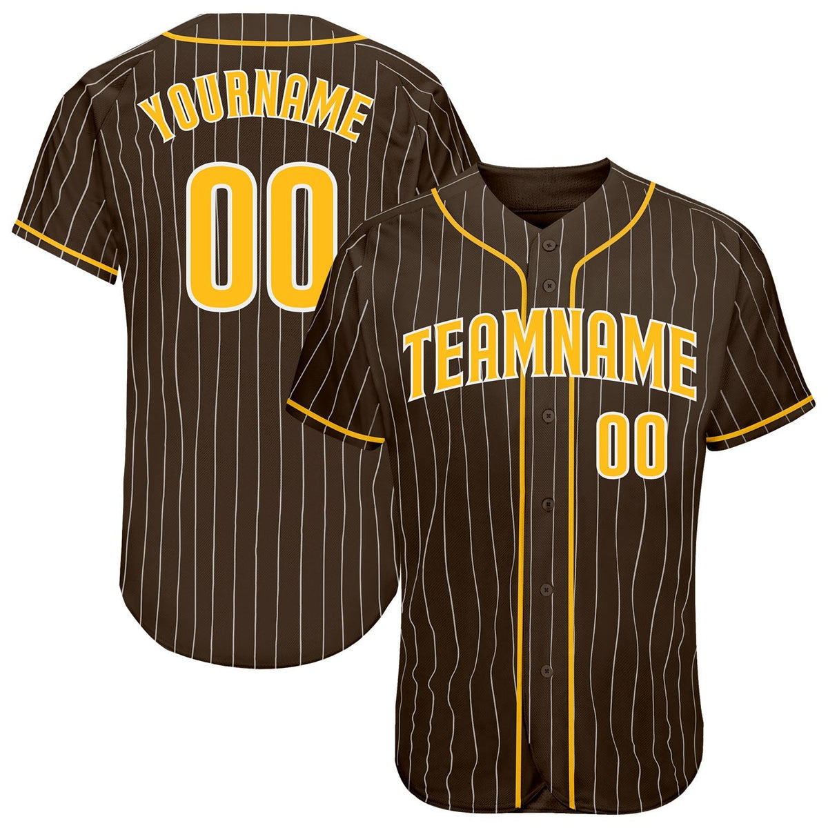 Custom Baseball Jersey - Brown White Pinstripe Gold-White