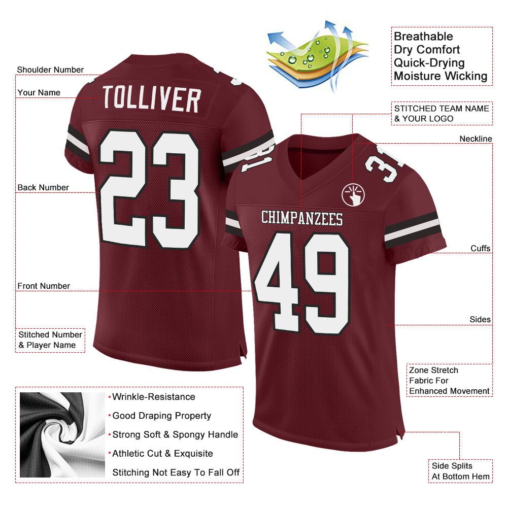 Custom Football Jersey - Burgundy White-Black Mesh