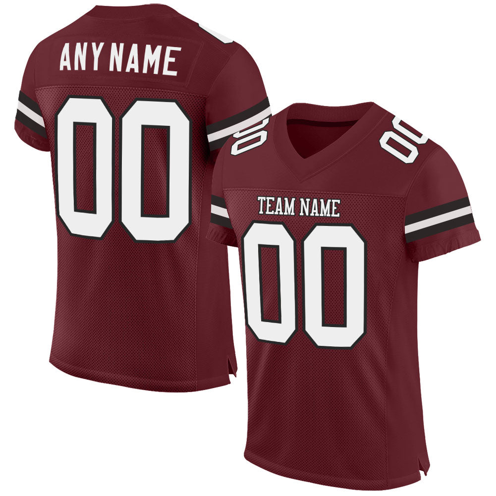 Custom Football Jersey - Burgundy White-Black Mesh