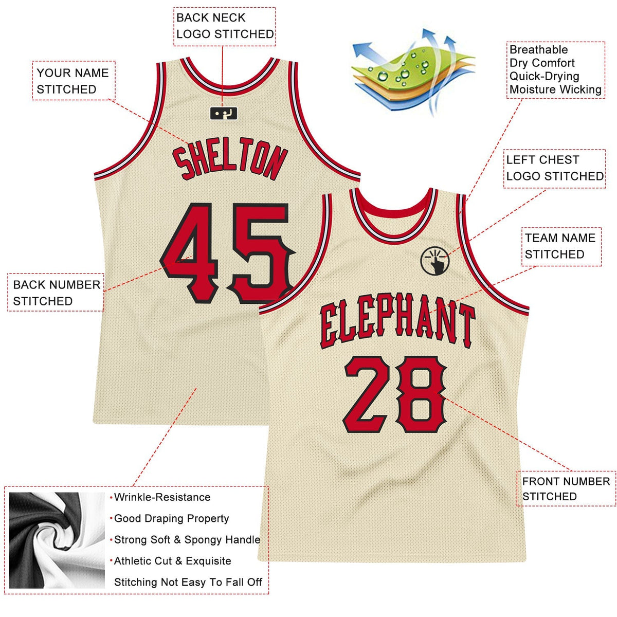 Custom Basketball Jersey - Cream Red-Black Throwback - Style Cream0076