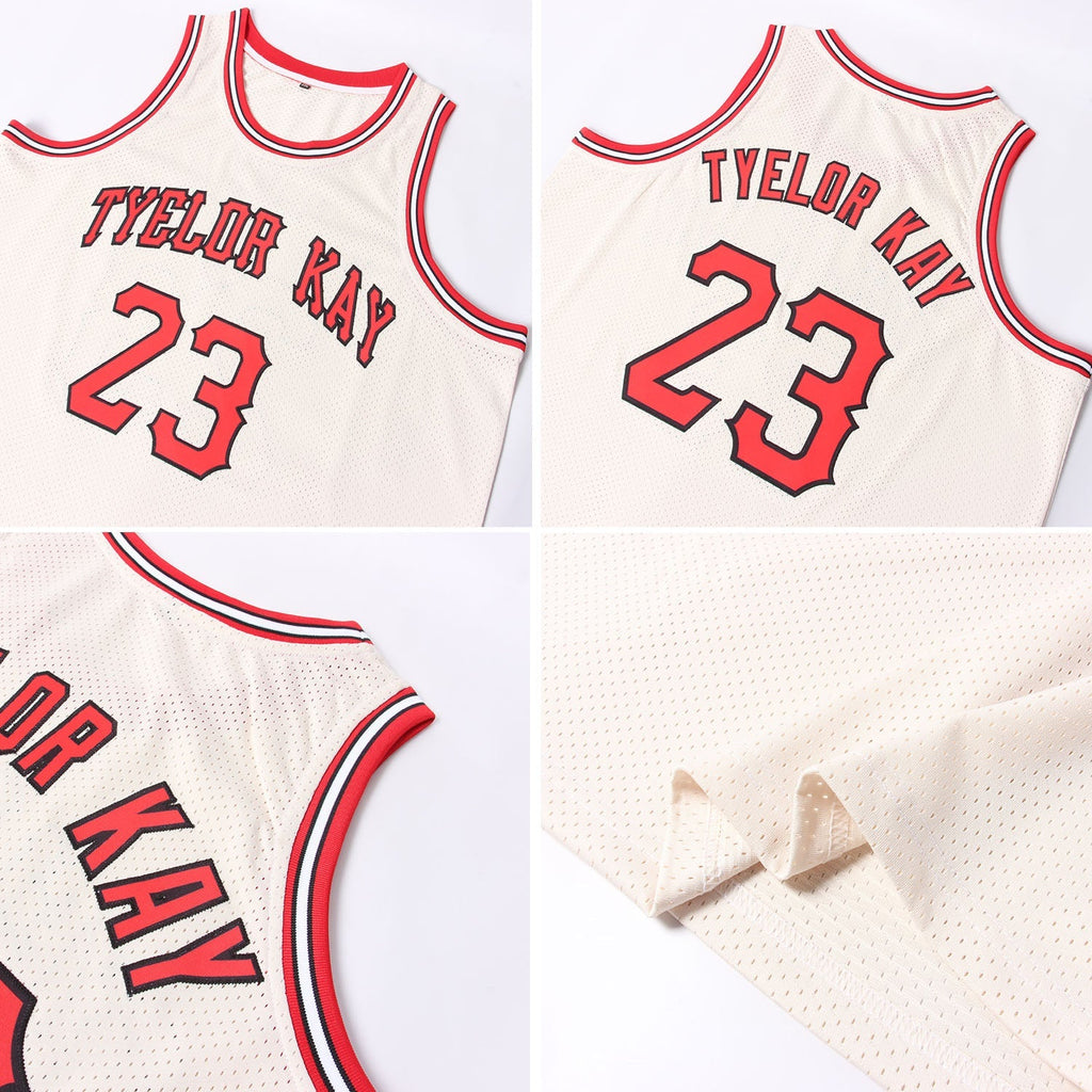 Custom Basketball Jersey - Cream Red-Black Throwback - Style Cream0076