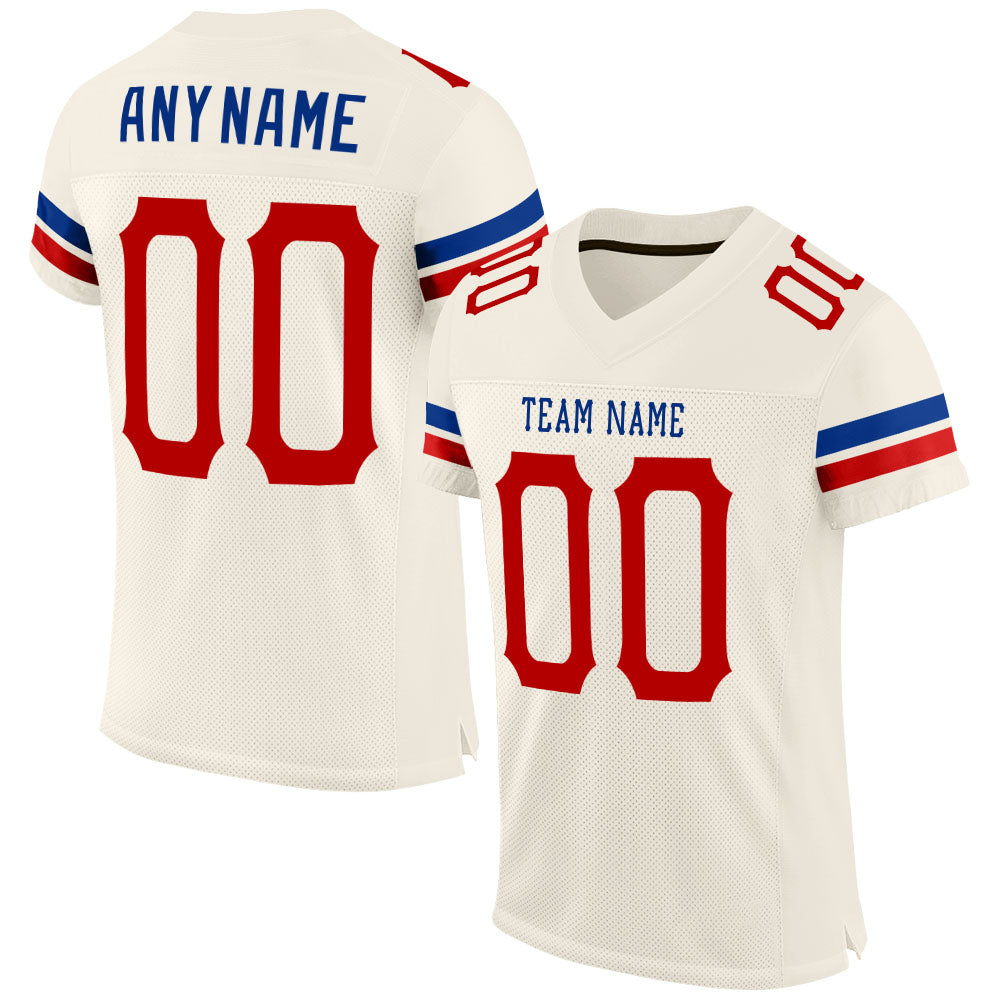 Custom Football Jersey - Cream Red-Royal Mesh