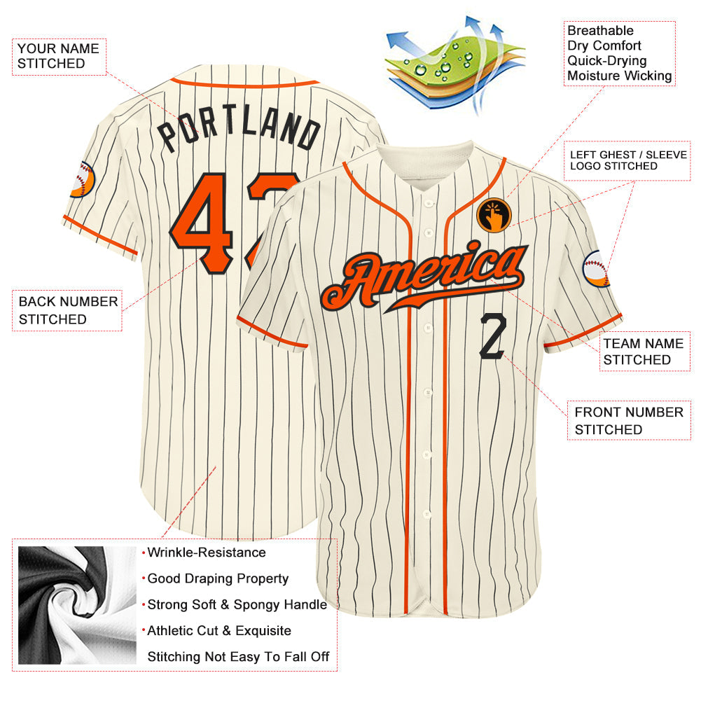 Custom Baseball Jersey - Cream Black Pinstripe Orange-Black