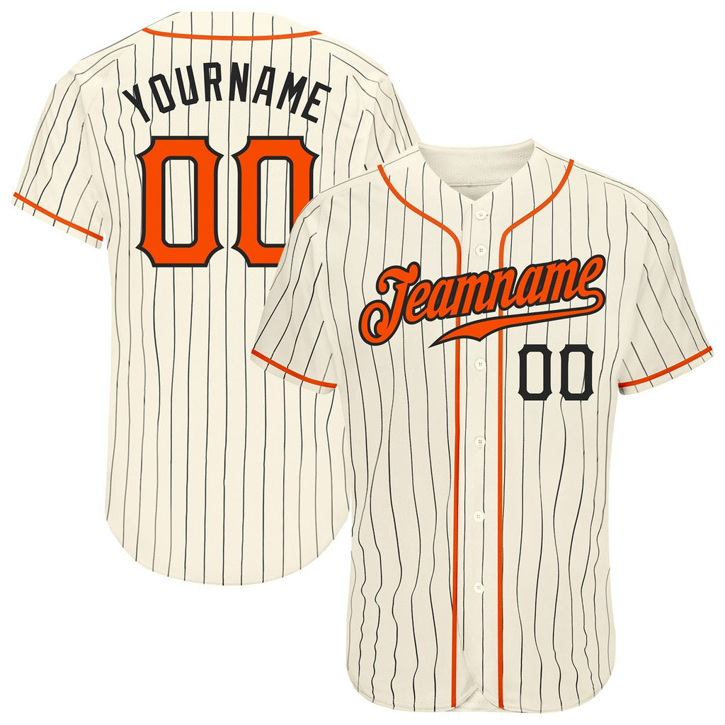 Custom Baseball Jersey - Cream Black Pinstripe Orange-Black