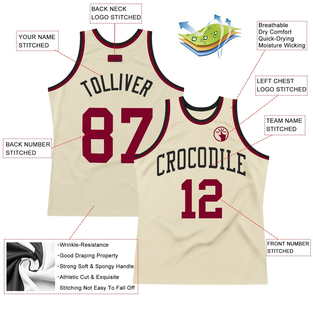 Custom Basketball Jersey - Cream Maroon-Black Throwback