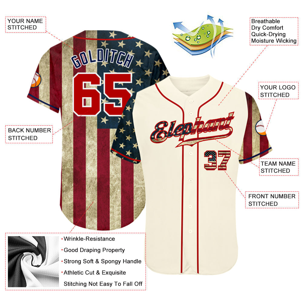 Custom Baseball Jersey - Cream Red-Navy 3D American Flag