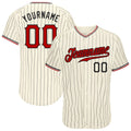 Custom Baseball Jersey - Cream Black Pinstripe Red Black-White