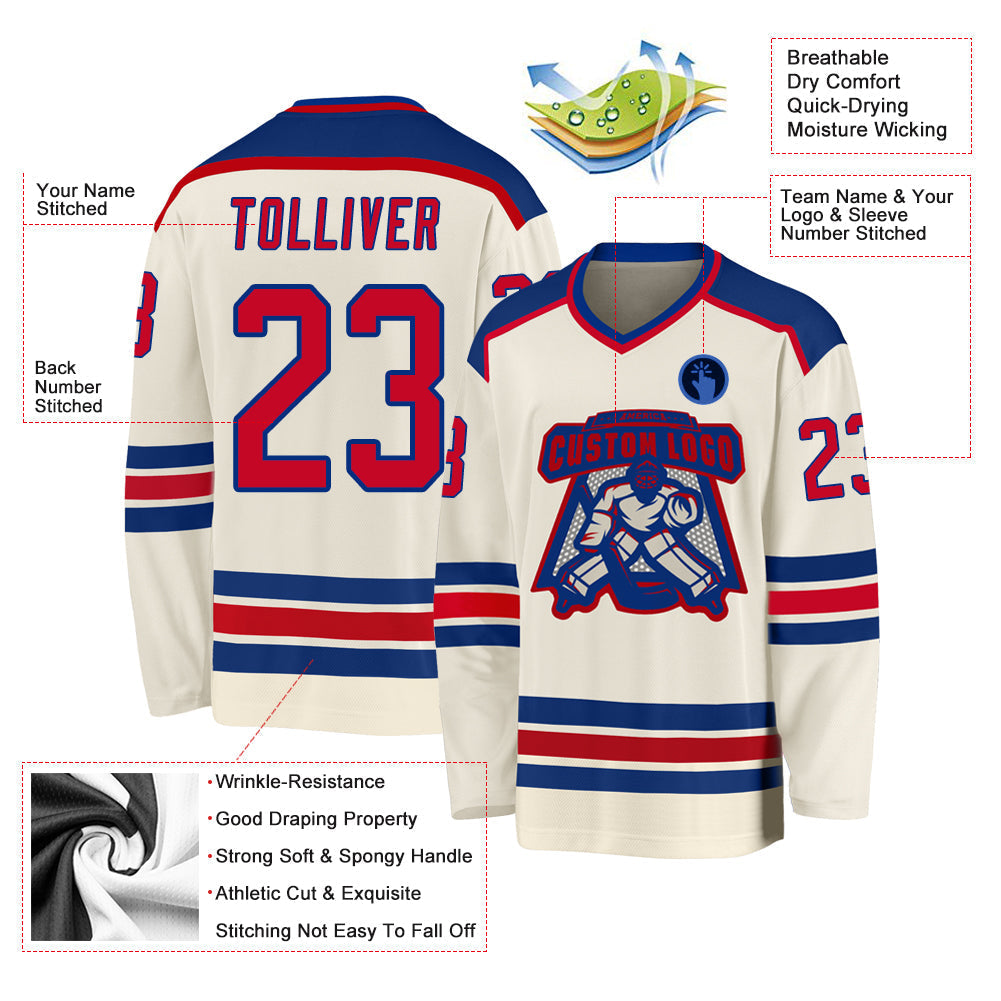 Custom Hockey Jersey - Cream Red-Royal