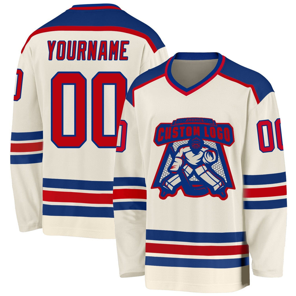 Custom Hockey Jersey - Cream Red-Royal