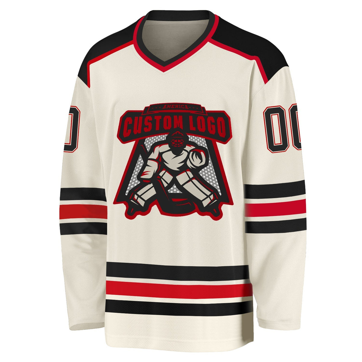 Custom Hockey Jersey - Cream Black-Red - Style Cream0296