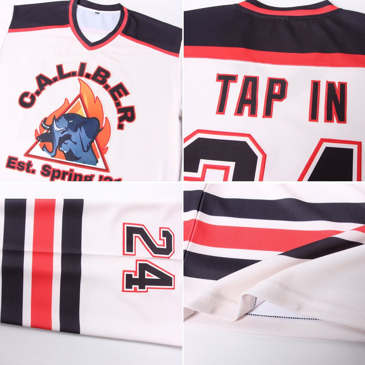 Custom Hockey Jersey - Cream Black-Red - Style Cream0296