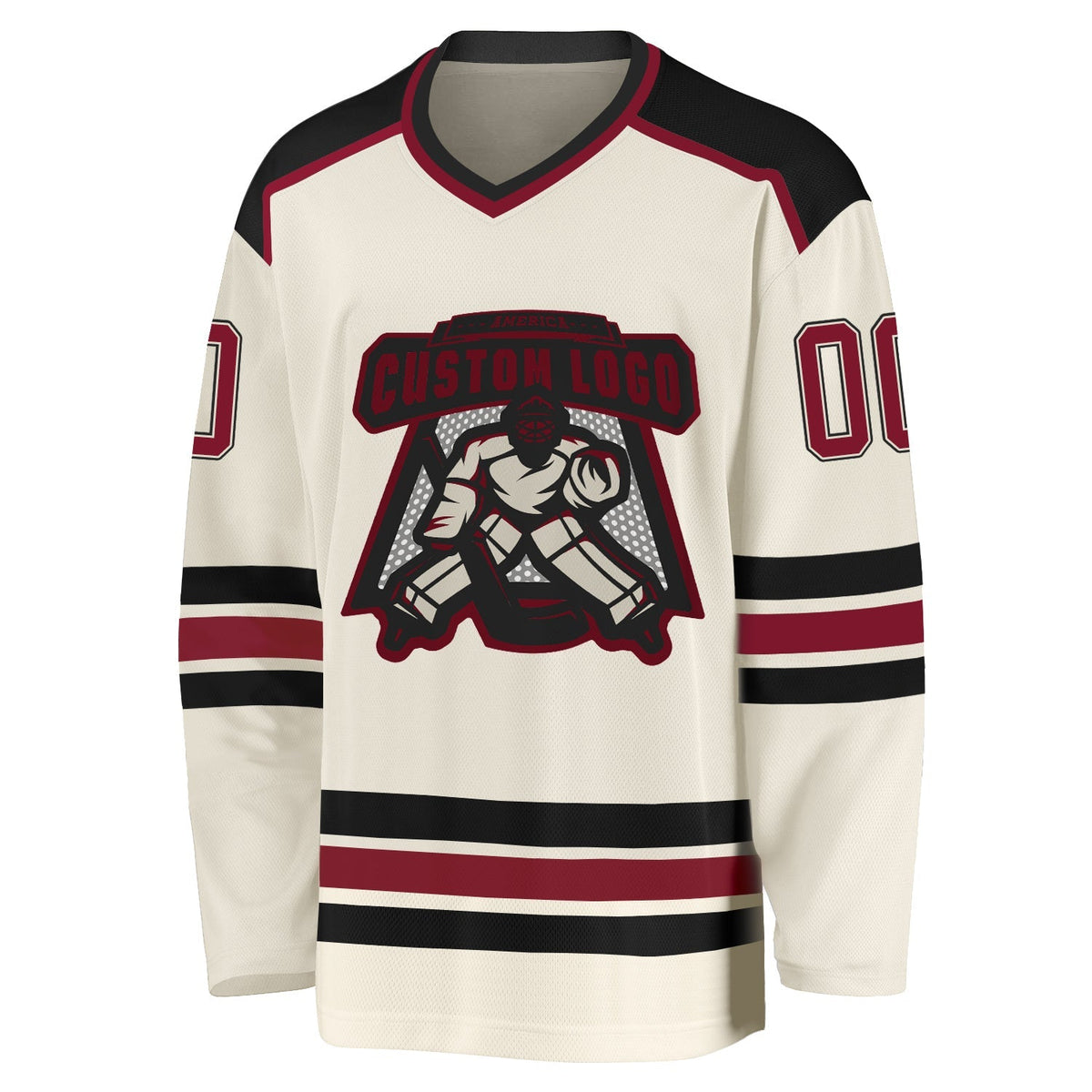 Custom Hockey Jersey - Cream Crimson-Black