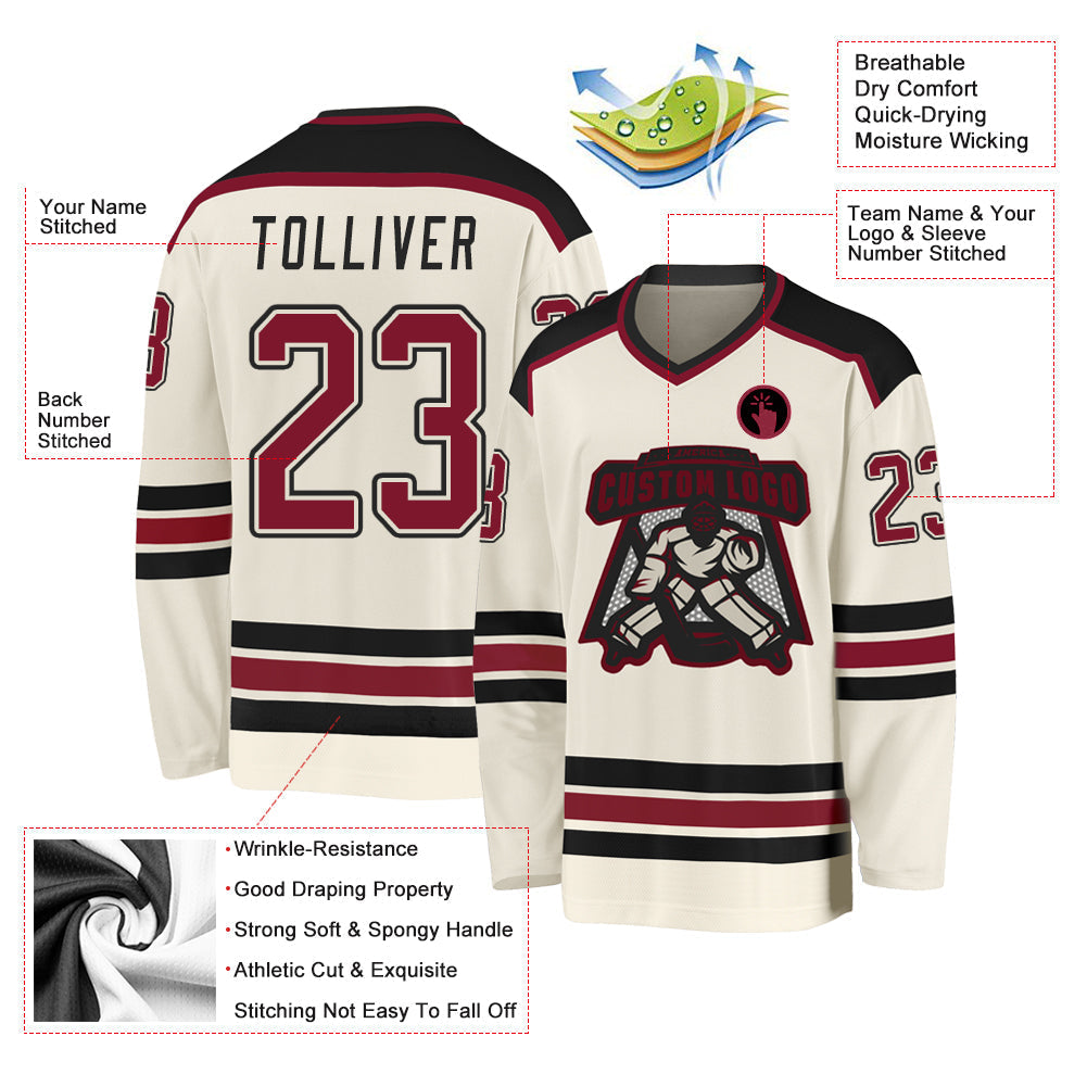 Custom Hockey Jersey - Cream Crimson-Black