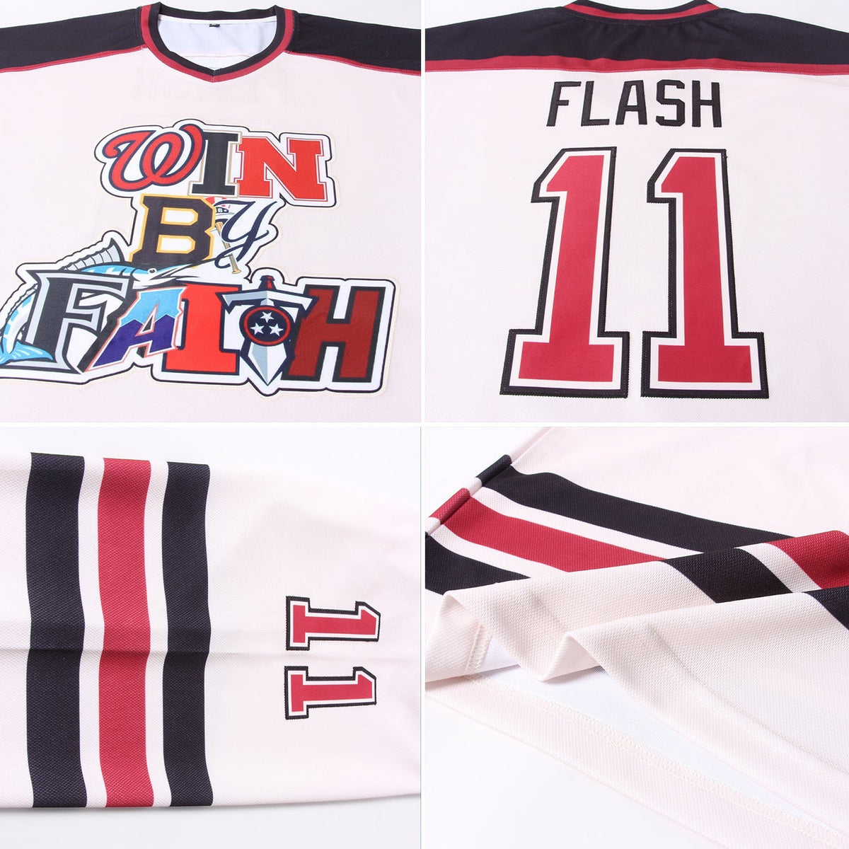 Custom Hockey Jersey - Cream Crimson-Black
