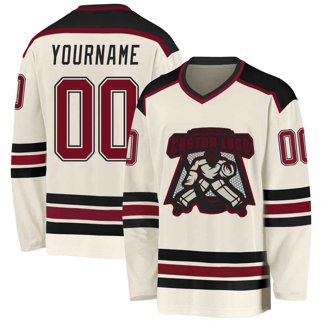Custom Hockey Jersey - Cream Crimson-Black