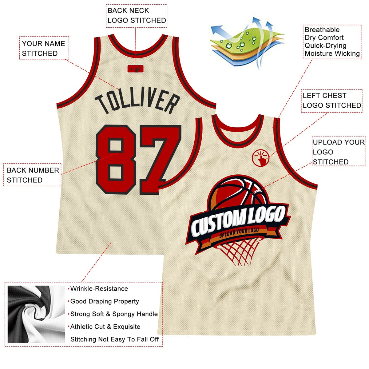Custom Basketball Jersey - Cream Red-Black Throwback - Style Cream0513
