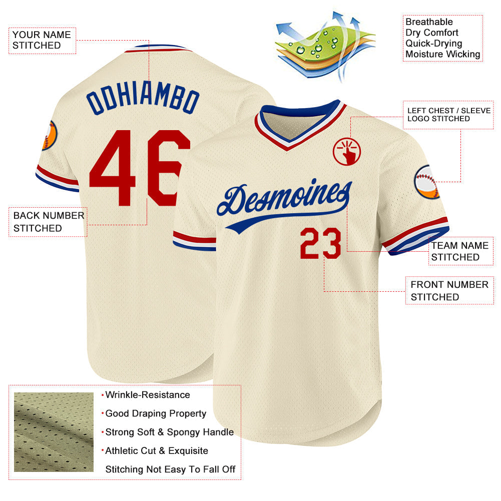 Custom Baseball Jersey - Cream Red Royal-White Throwback