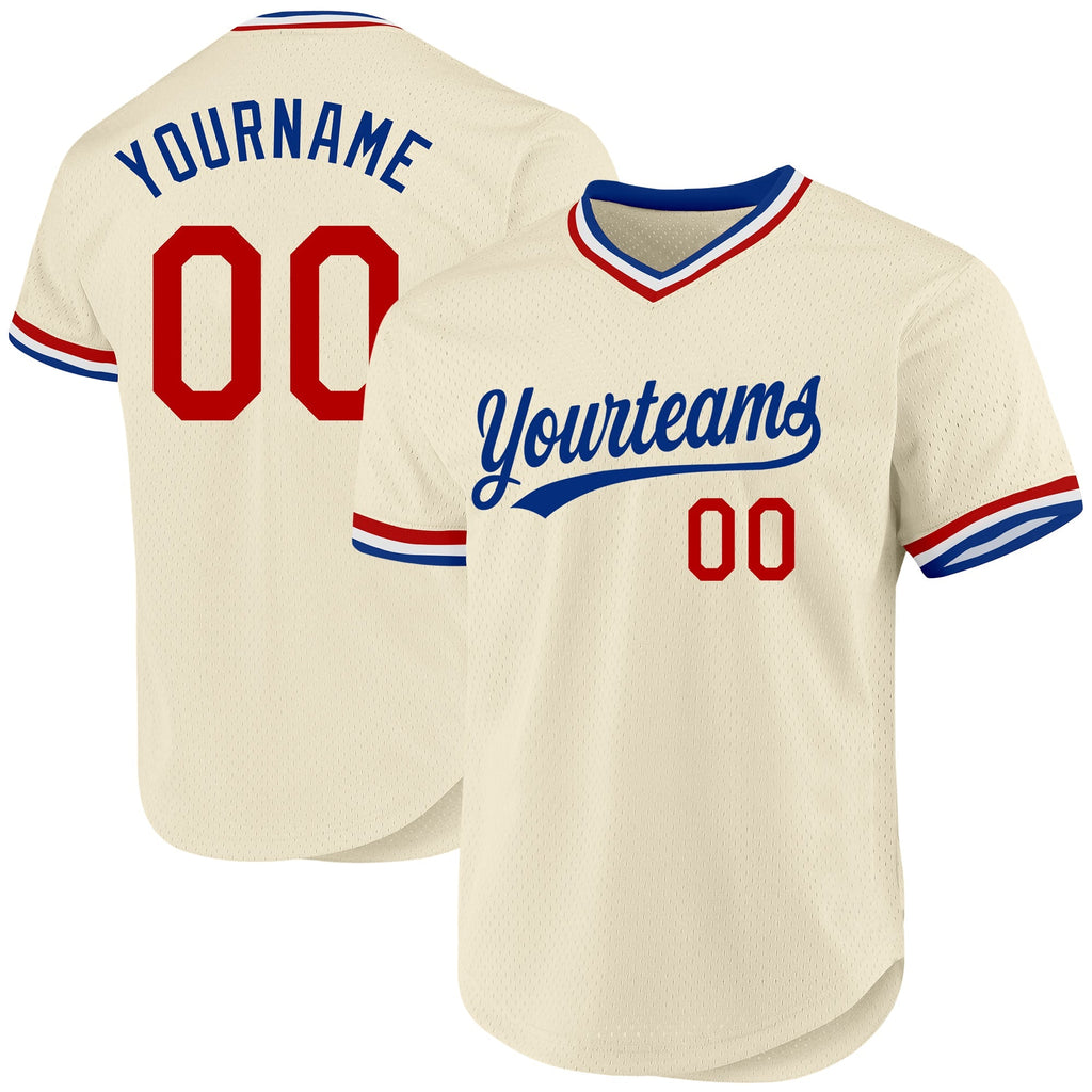 Custom Baseball Jersey - Cream Red Royal-White Throwback