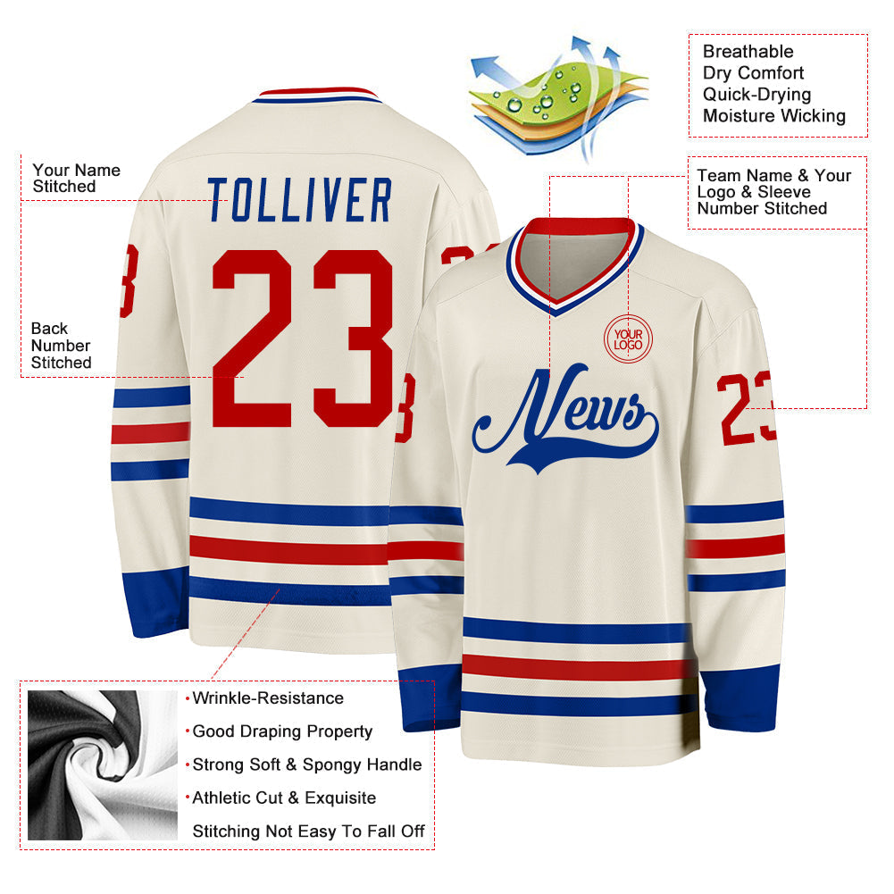 Custom Hockey Jersey - Cream Red Royal-White