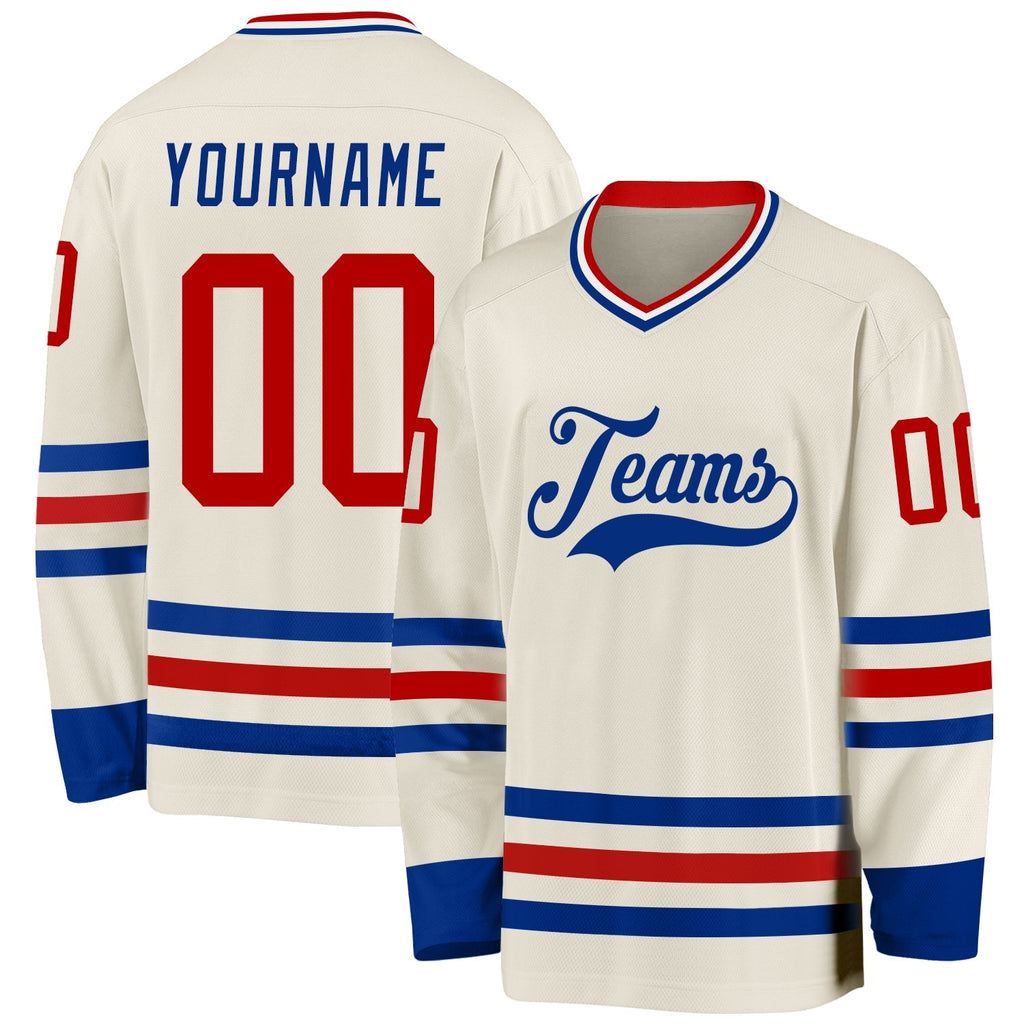 Custom Hockey Jersey - Cream Red Royal-White