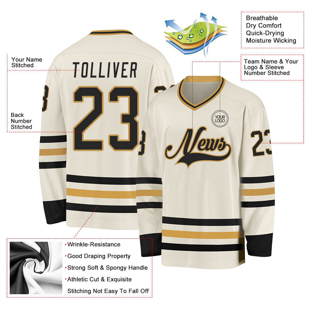 Custom Hockey Jersey - Cream Black-Old Gold