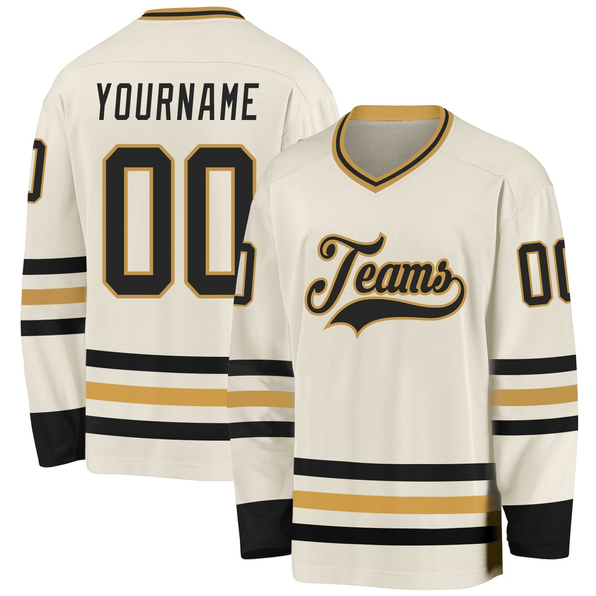 Custom Hockey Jersey - Cream Black-Old Gold