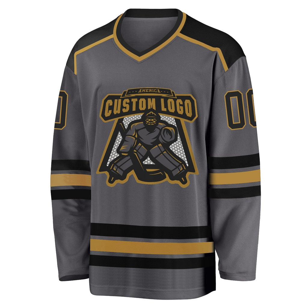 Custom Hockey Jersey - Steel Gray Black-Old Gold - Style DarkGray0001