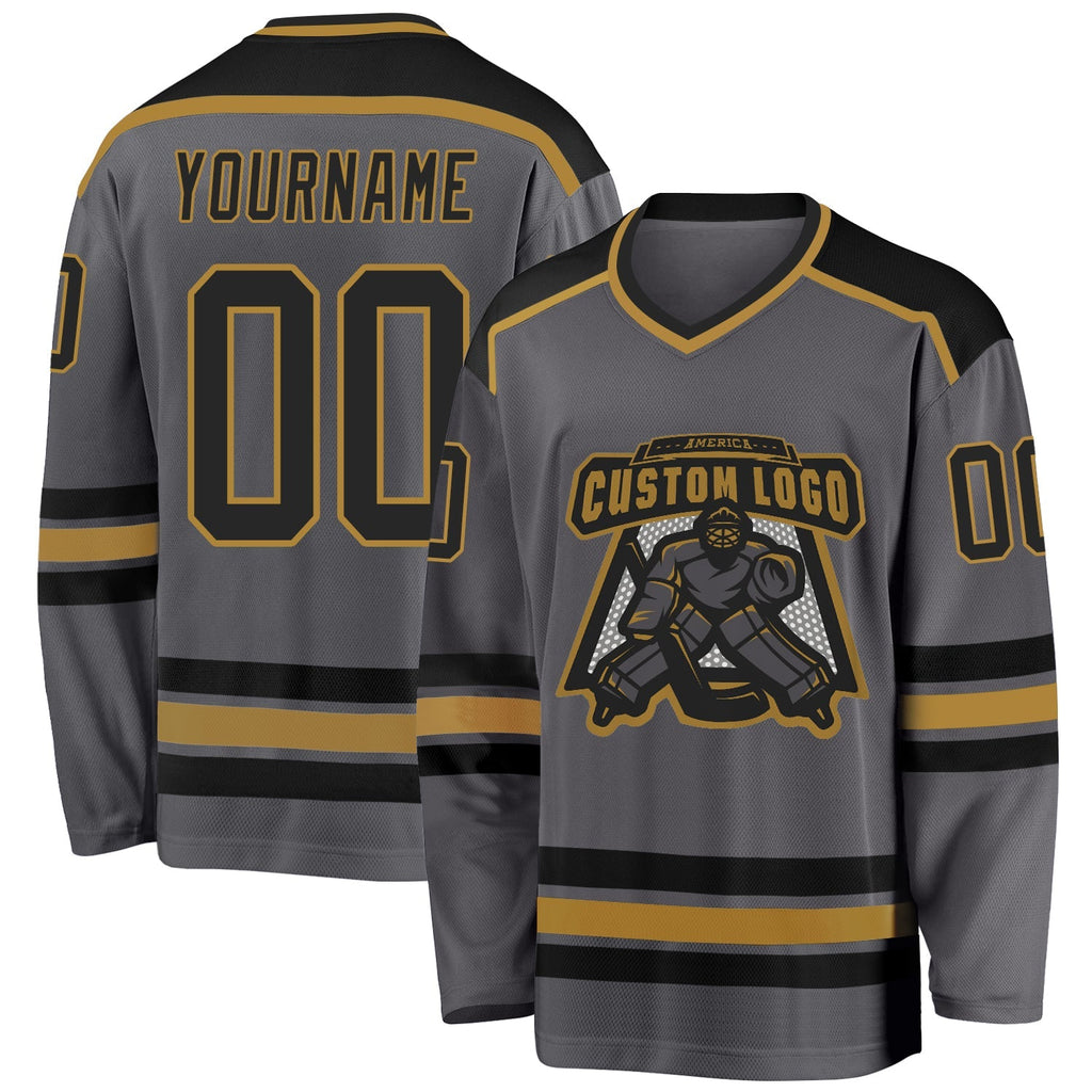 Custom Hockey Jersey - Steel Gray Black-Old Gold - Style DarkGray0001