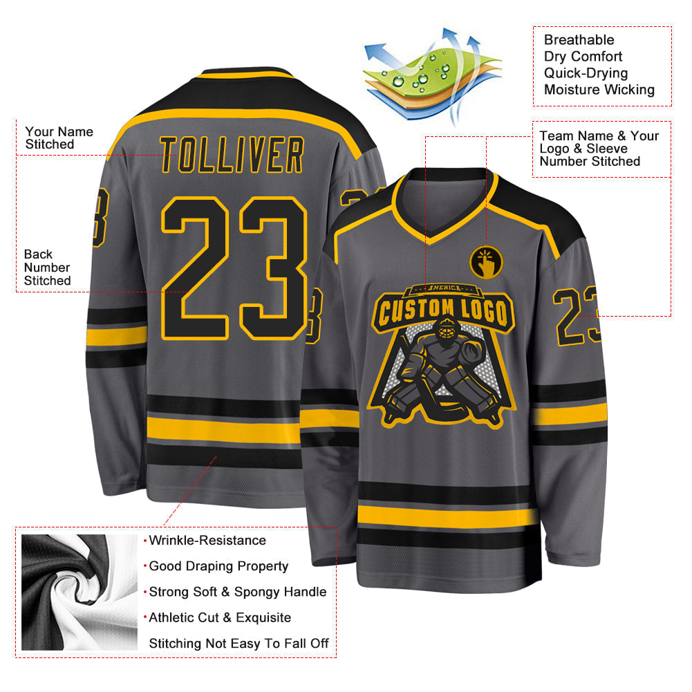 Custom Hockey Jersey - Steel Gray Black-Gold