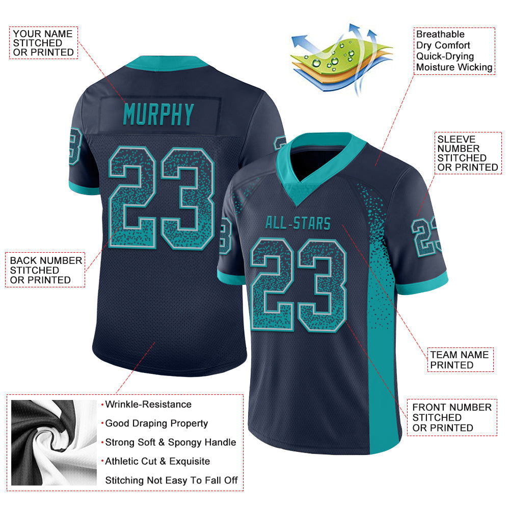 Custom Football Jersey - Navy Teal-Gray Drift Fashion