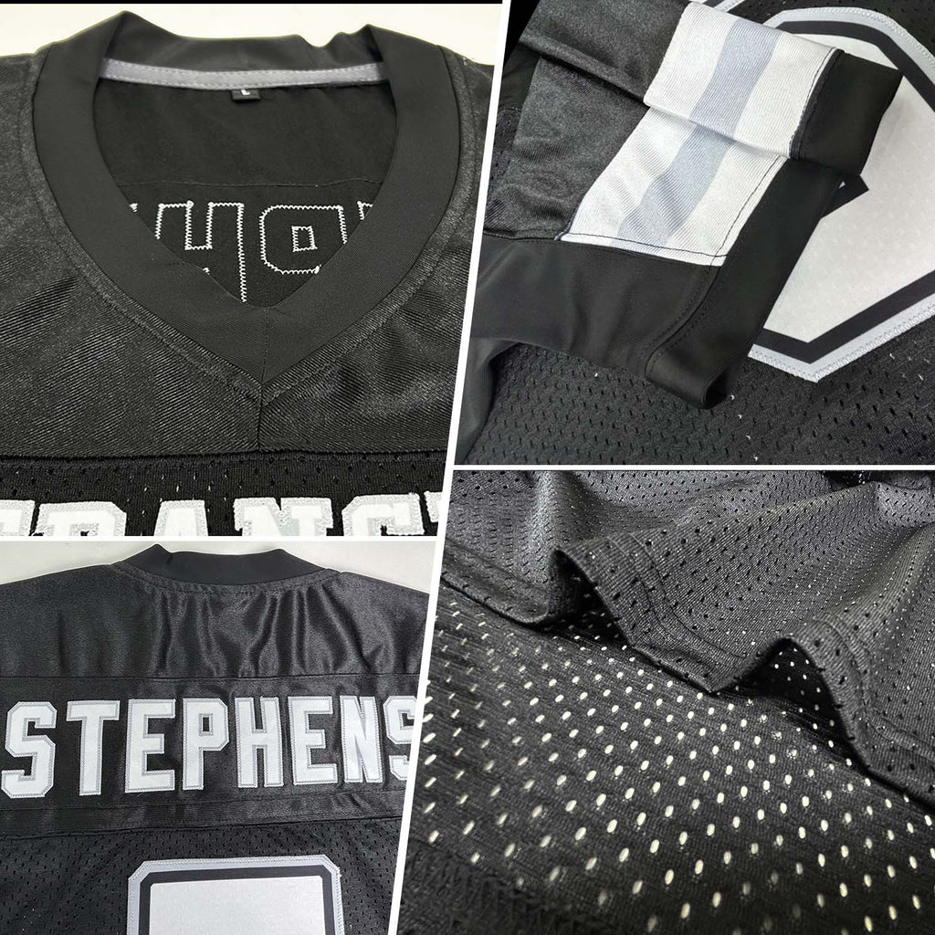Custom Football Jersey - Black White-Silver Mesh - Style Black0526