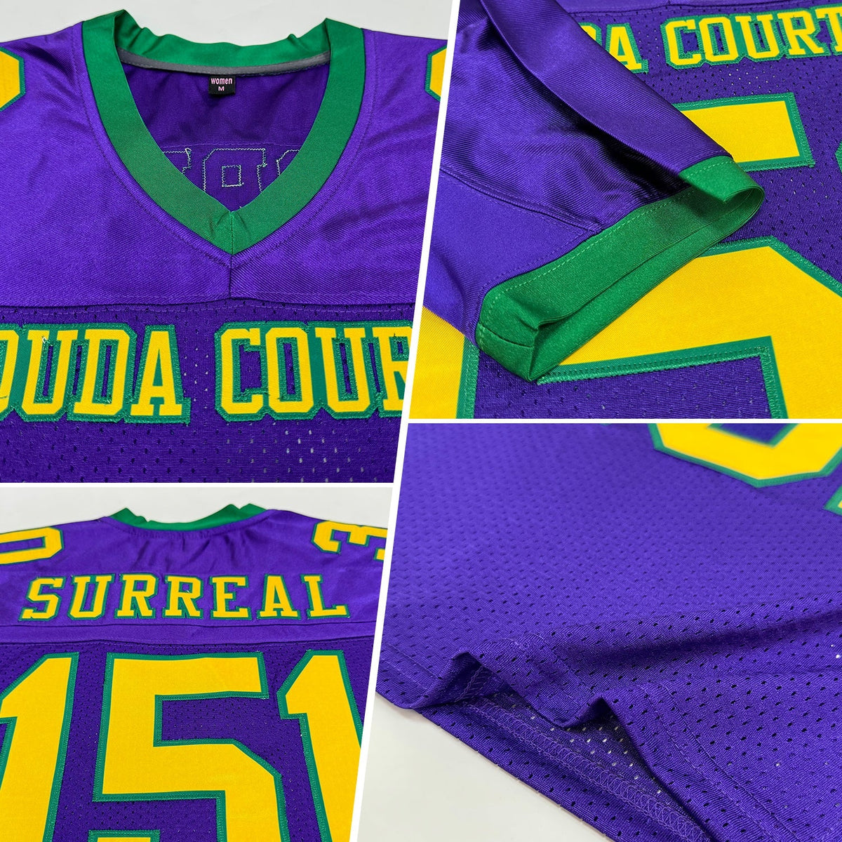 Custom Football Jersey - Purple Gold-Kelly Green Mesh - Style Purple0456