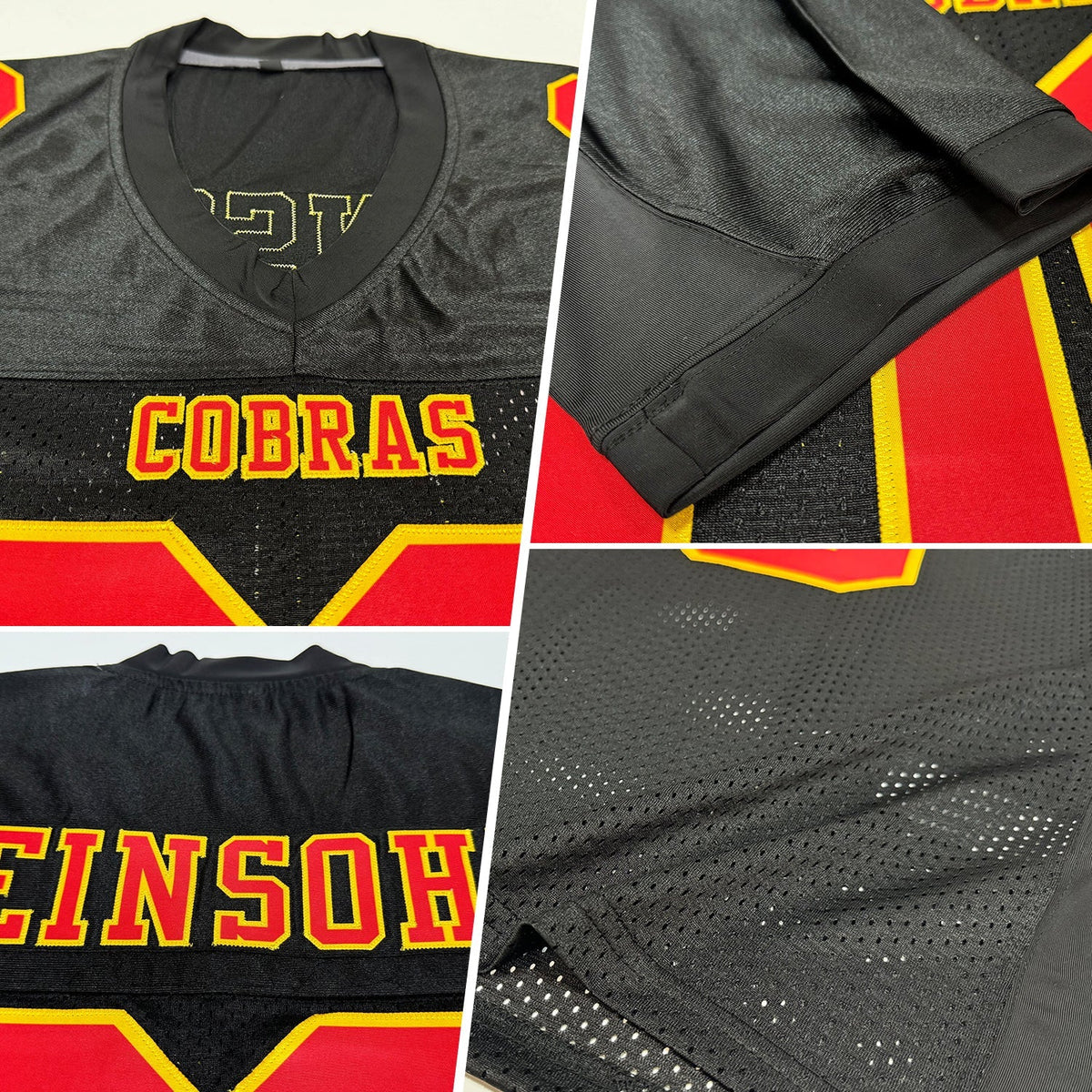 Custom Football Jersey - Black Red-Gold Mesh