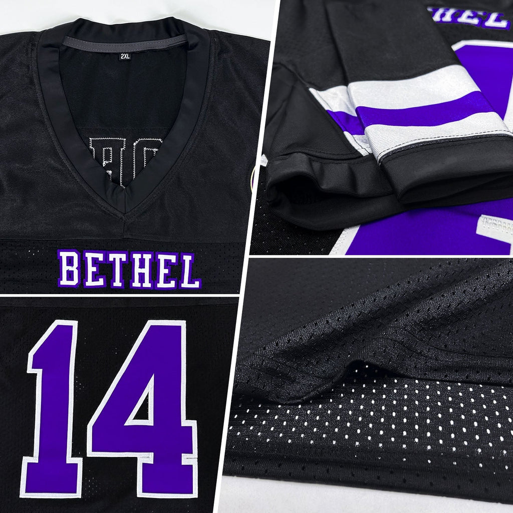 Custom Football Jersey - Black Purple-White Mesh