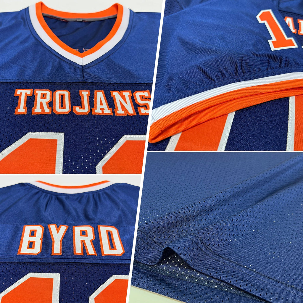 Custom Football Jersey - Navy Orange-White Mesh Throwback