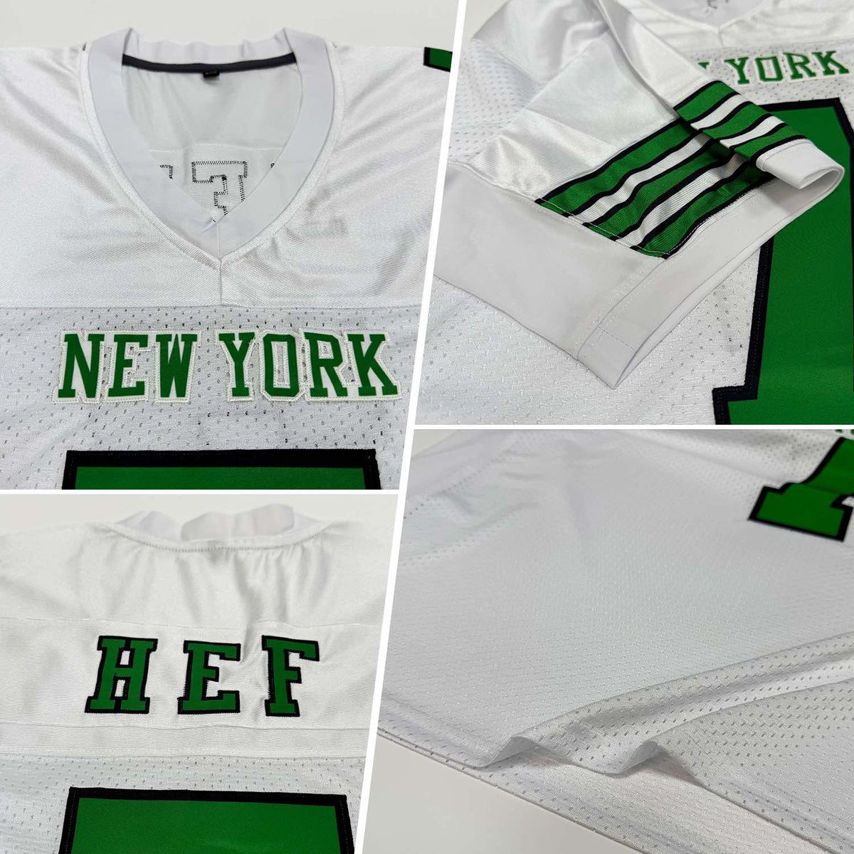 Custom Football Jersey - White Grass Green-Black Mesh - Style White0052