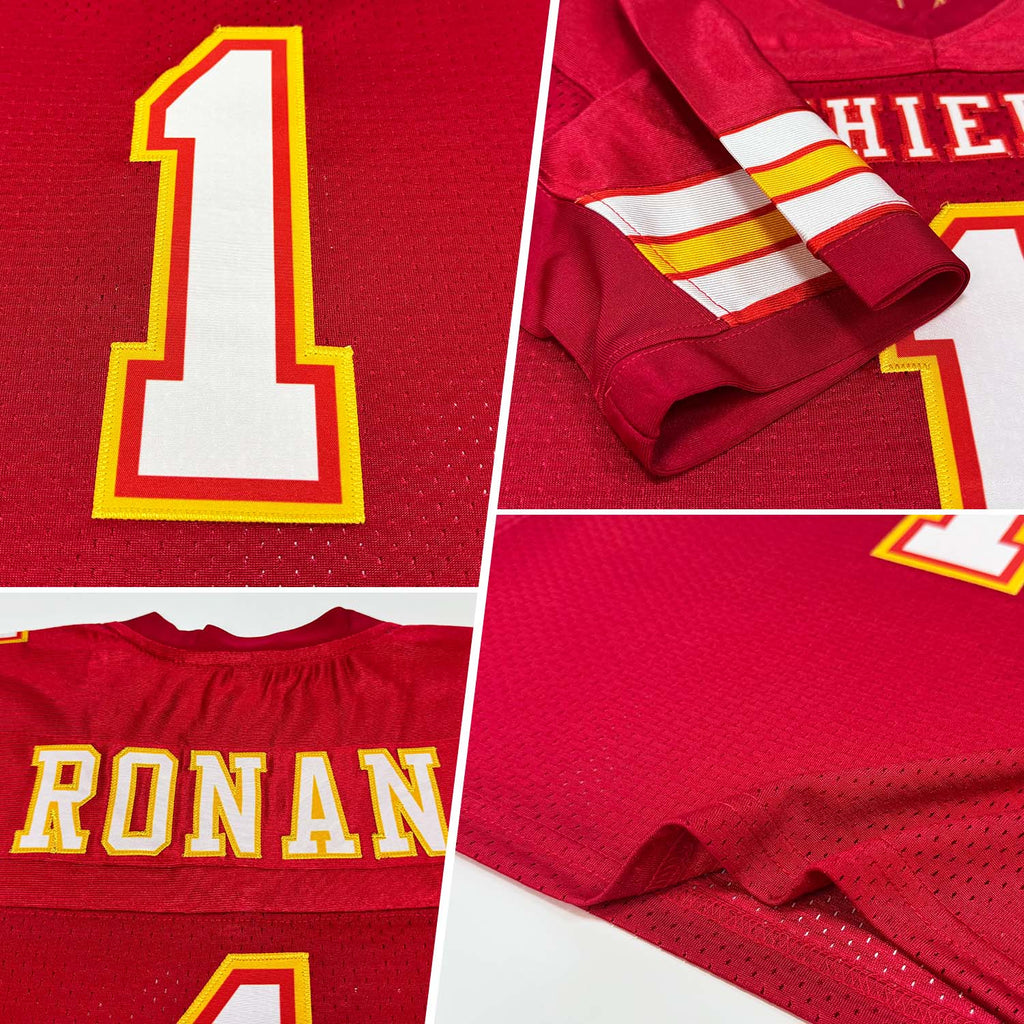 Custom Football Jersey - Scarlet White-Gold Mesh