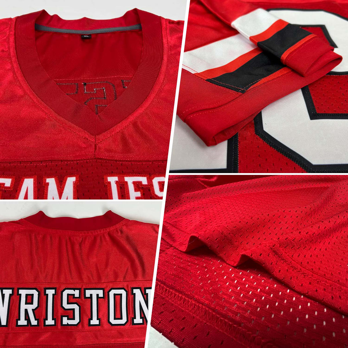 Custom Football Jersey - Red White-Black Mesh