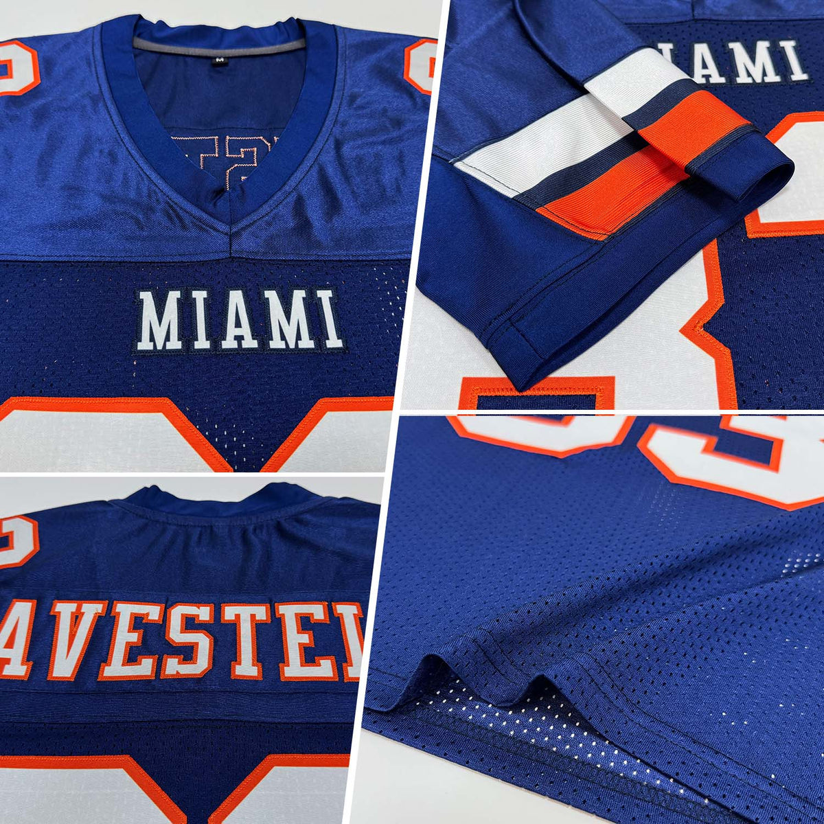 Custom Football Jersey - Navy White-Orange Mesh - Style Navy0081