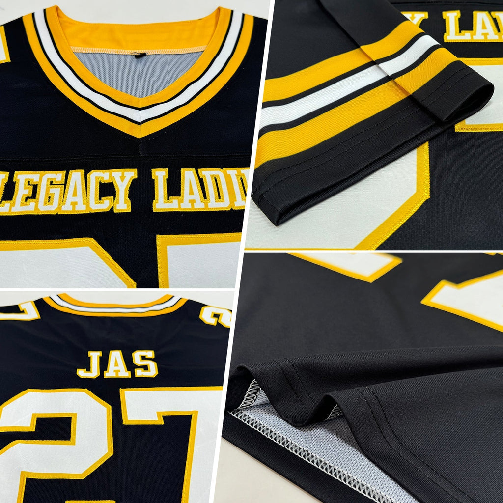 Custom Football Jersey - Black White-Gold