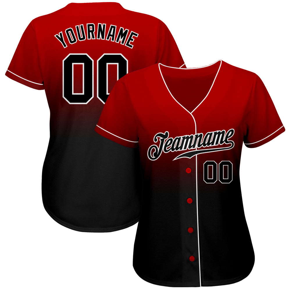 Custom Baseball Jersey - Red Black-White Fade Fashion