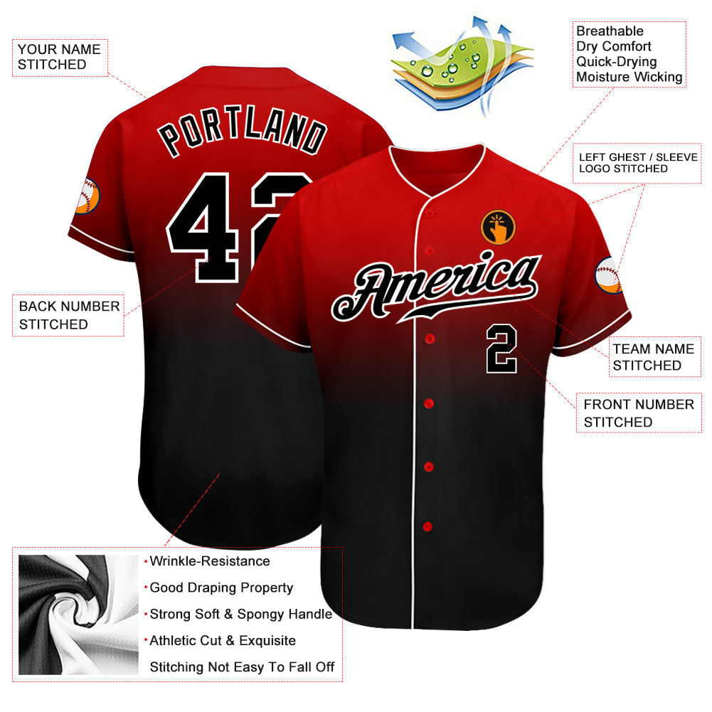 Custom Baseball Jersey - Red Black-White Fade Fashion