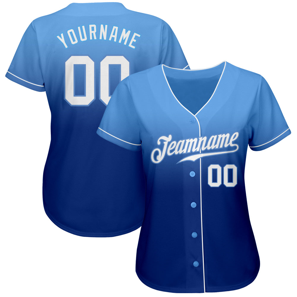 Custom Baseball Jersey - Light Blue White-Royal Fade Fashion
