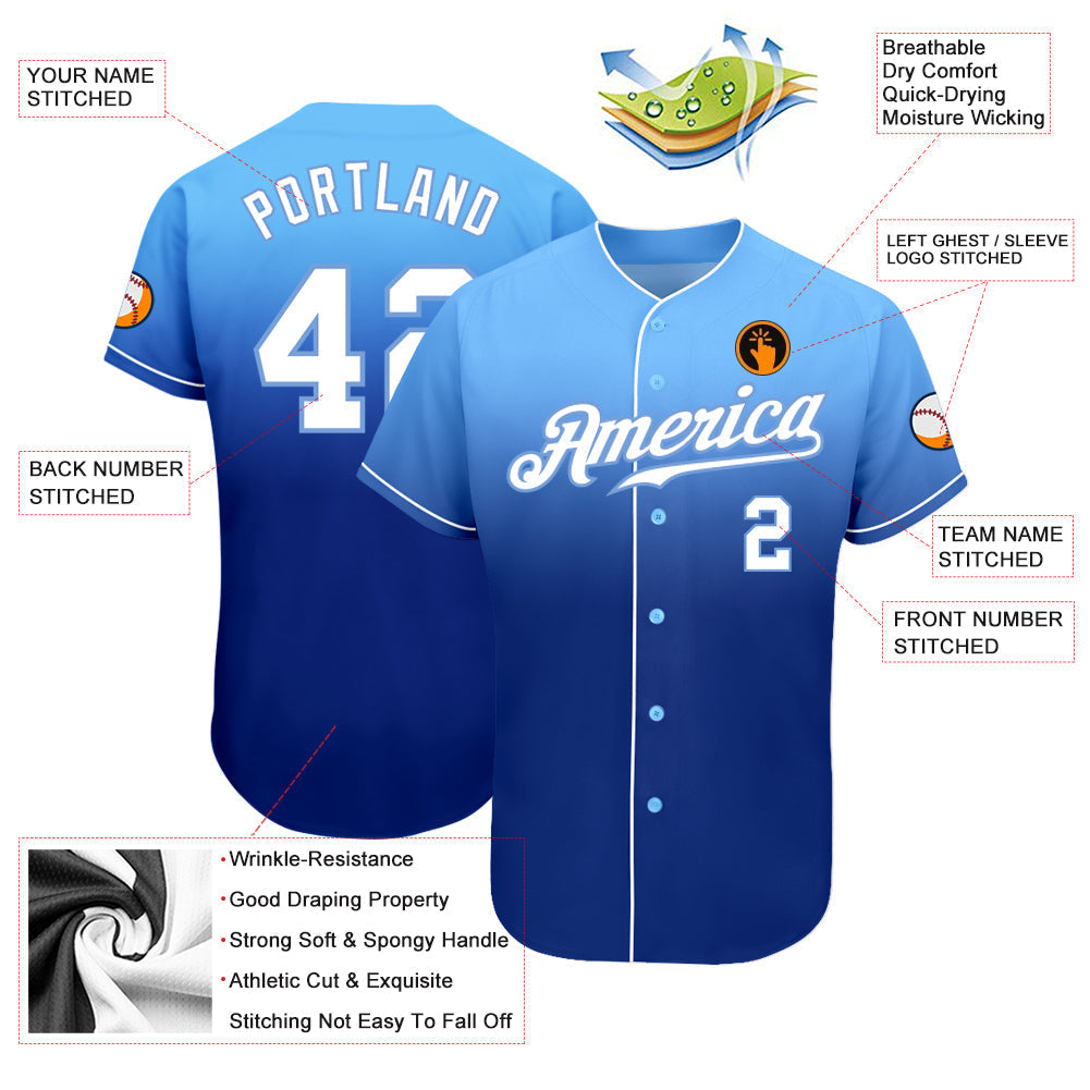 Custom Baseball Jersey - Light Blue White-Royal Fade Fashion