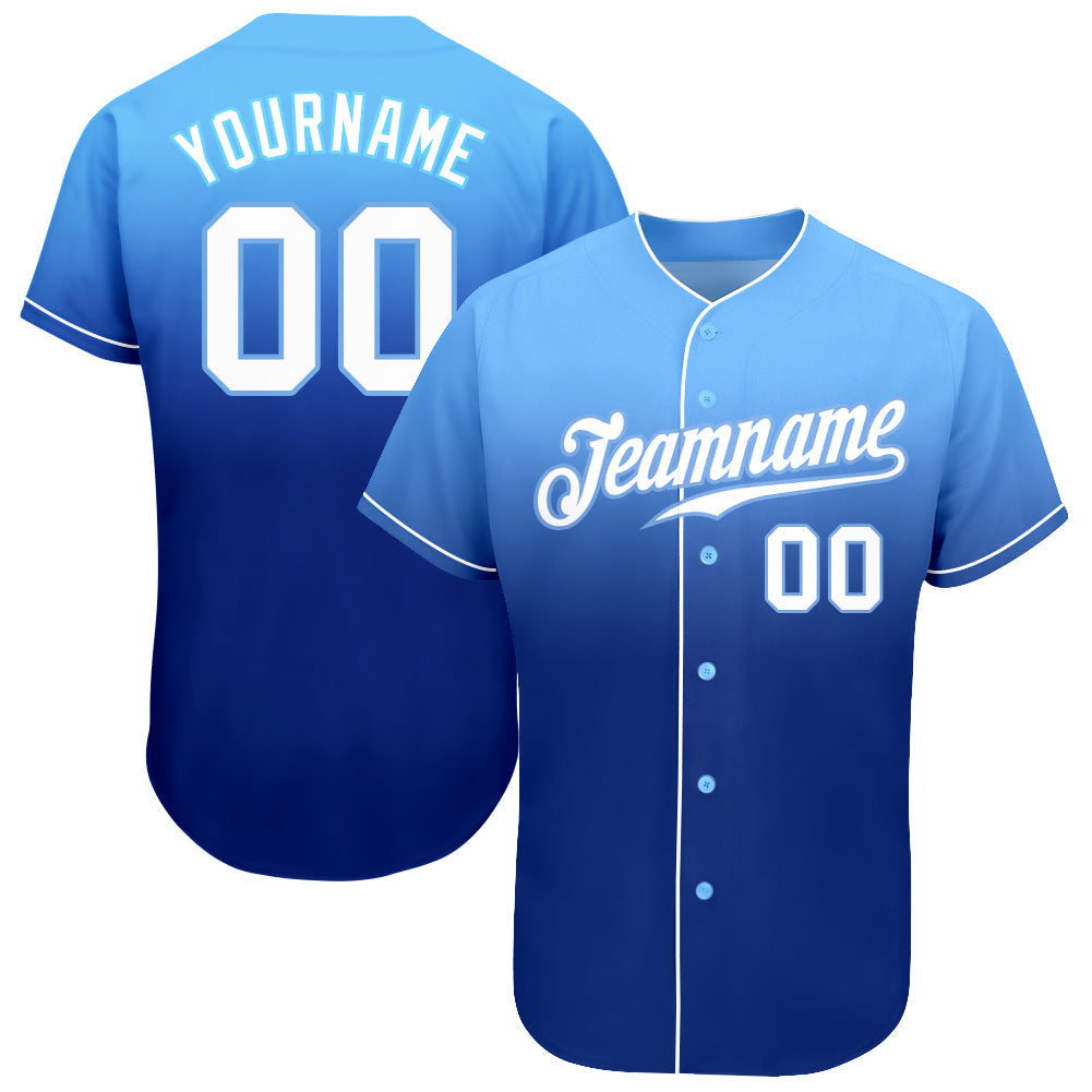Custom Baseball Jersey - Light Blue White-Royal Fade Fashion