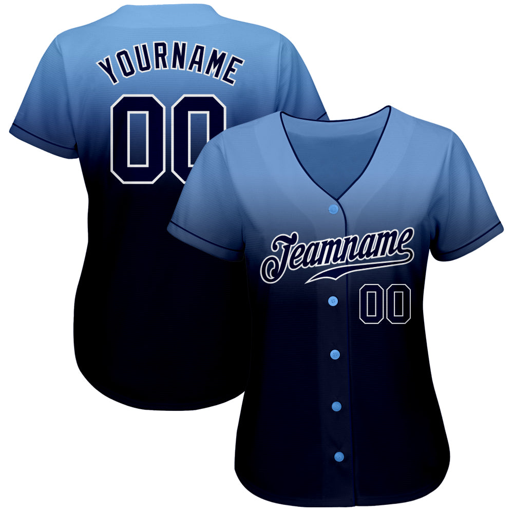 Custom Baseball Jersey - Light Blue Navy-White Fade Fashion