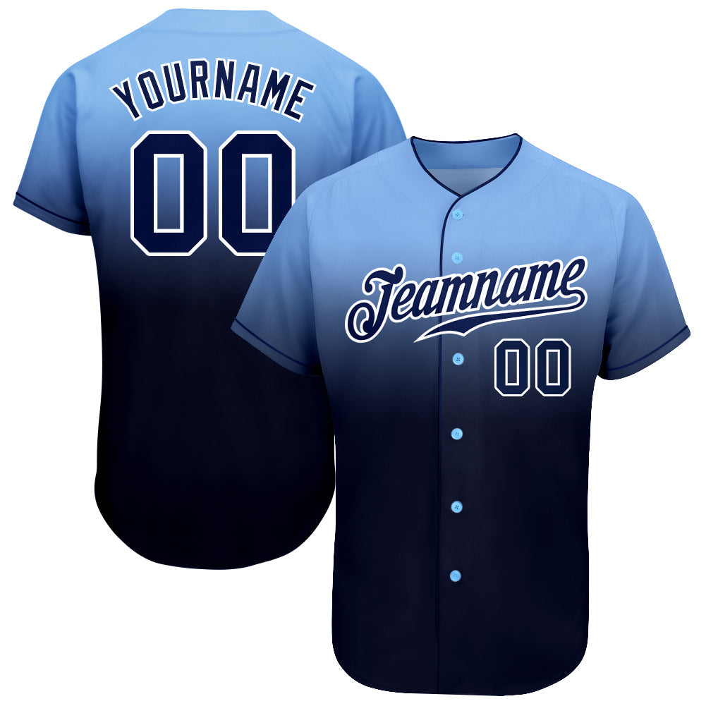 Custom Baseball Jersey - Light Blue Navy-White Fade Fashion
