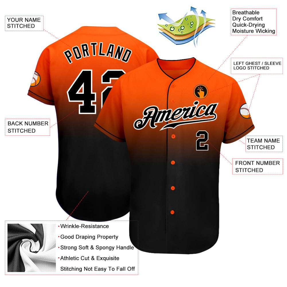 Custom Baseball Jersey - Orange Black-White Fade Fashion